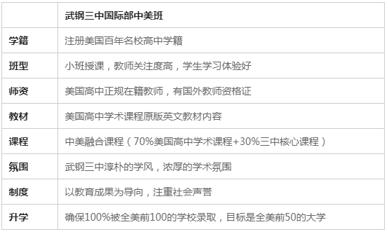 武鋼三中國際部中美國際班招生簡章